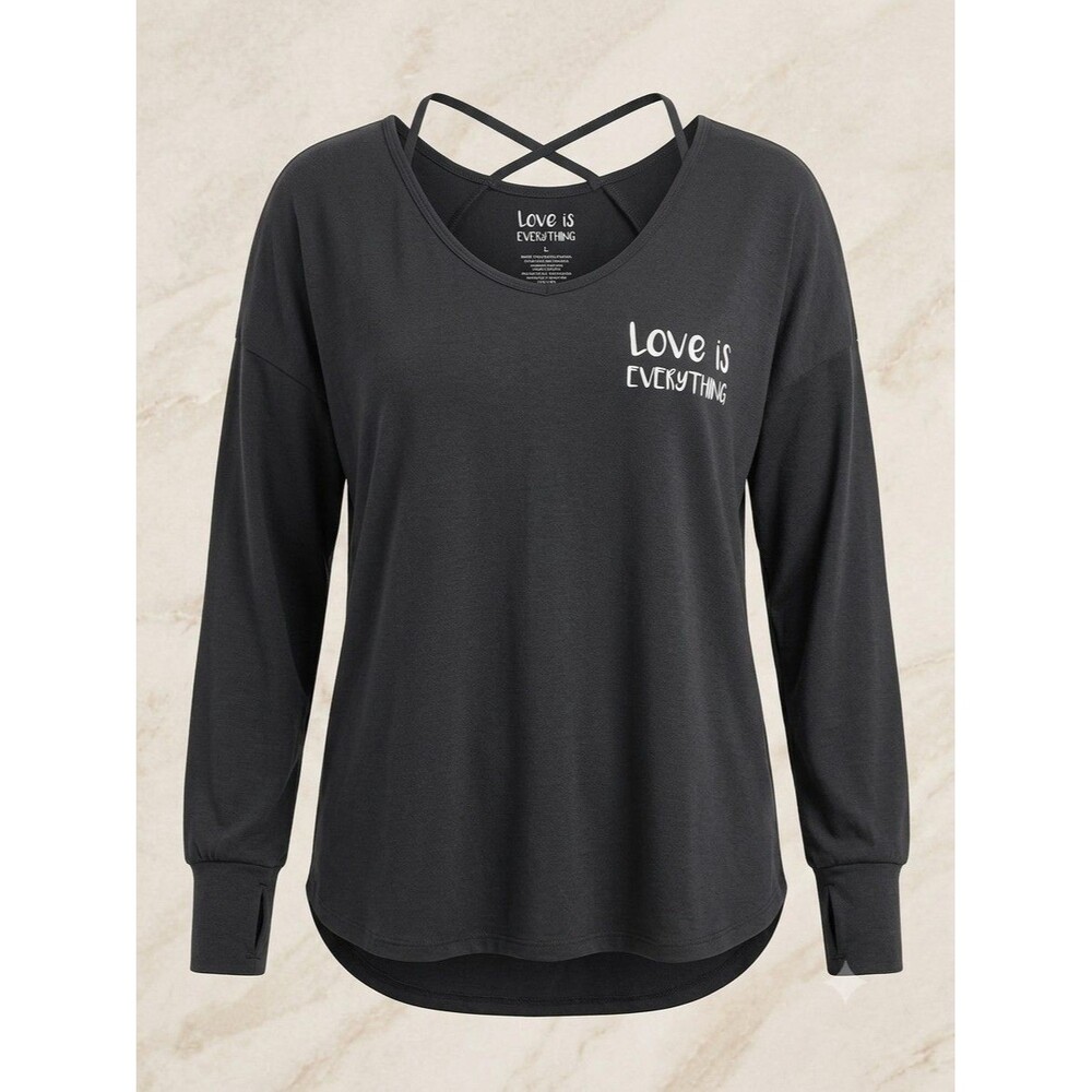 Ideology Love Is Everything Sweatshirt Black Strappy Cross Back Top Women 3X